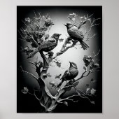 Vogels op boomtakken zwarte en witte vogels poster (Voorkant)