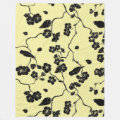Vogels op Cherry Blossom Black op Lemon Yellow Fleece Deken (Voorkant)