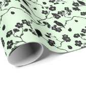 Vogels op Cherry Blossom Black op Mint Green Cadeaupapier (Rol Hoek)