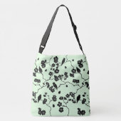 Vogels op Cherry Blossom Black op Mint Green Crossbody Tas (Achterkant)