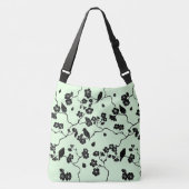 Vogels op Cherry Blossom Black op Mint Green Crossbody Tas (Voorkant)