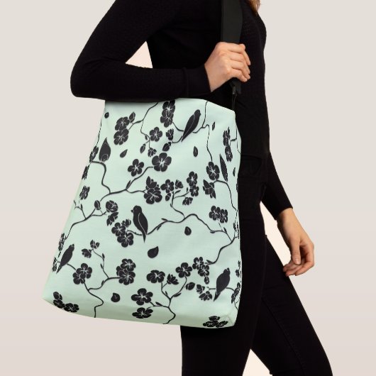 Vogels op Cherry Blossom Black op Mint Green Crossbody Tas (Dichtbij)