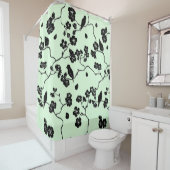 Vogels op Cherry Blossom Black op Mint Green Douchegordijn (In situ)