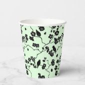 Vogels op Cherry Blossom Black op Mint Green Papieren Bekers (Achterkant)