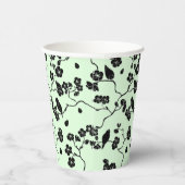 Vogels op Cherry Blossom Black op Mint Green Papieren Bekers (Rechts)