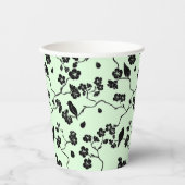 Vogels op Cherry Blossom Black op Mint Green Papieren Bekers (Voorkant)