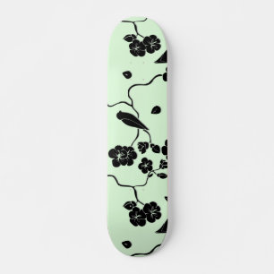 Vogels op Cherry Blossom Black op Mint Green Persoonlijk Skateboard