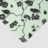 Vogels op Cherry Blossom Black op Mint Green Tissuepapier (Detail)
