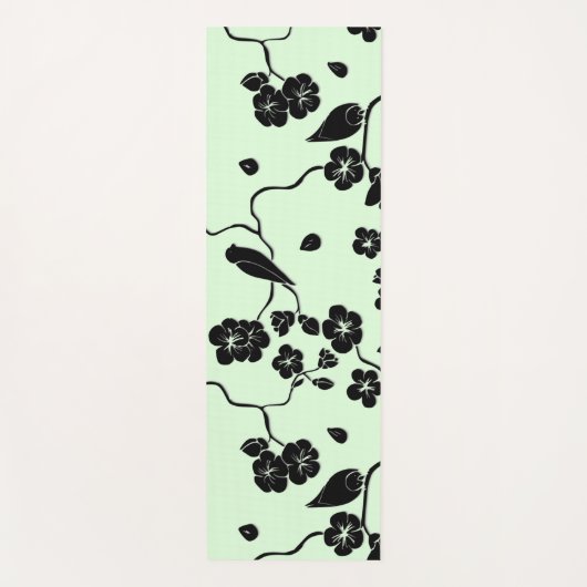 Vogels op Cherry Blossom Black op Mint Green Yogamat (Voorkant)