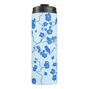 Vogels op Cherry Blossom Blue op Blue Thermosbeker