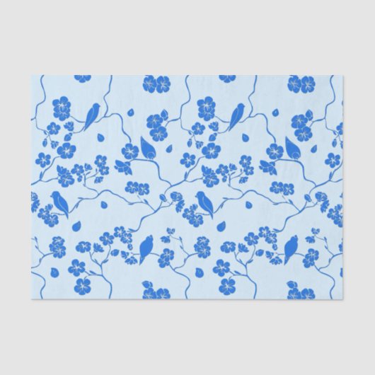 Vogels op Cherry Blossom Blue op Blue Tissuepapier (Voorkant)