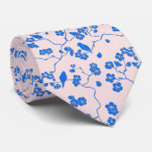 Vogels op Cherry Blossom Blue op Blush Stropdas (Opgerold)