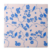 Vogels op Cherry Blossom Blue op Blush Tegeltje (Voorkant)