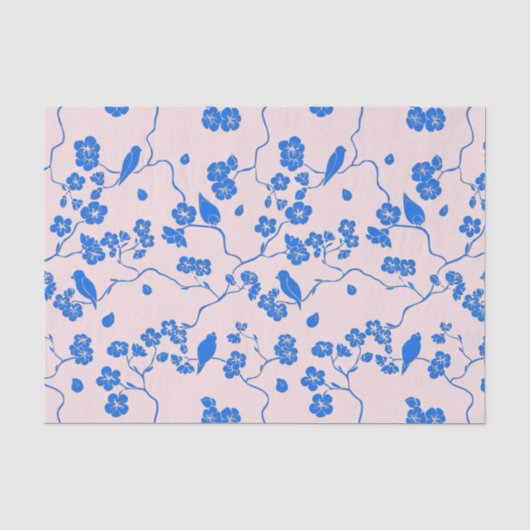 Vogels op Cherry Blossom Blue op Blush Tissuepapier (Voorkant)