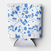 Vogels op Cherry Blossom Blue Print Blikjeskoeler (Voorkant)
