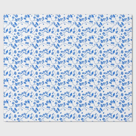 Vogels op Cherry Blossom Blue Print Cadeaupapier (Vlak)