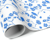 Vogels op Cherry Blossom Blue Print Cadeaupapier (Rol Hoek)