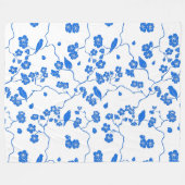 Vogels op Cherry Blossom Blue Print Fleece Deken (Voorkant (Horizontaal))