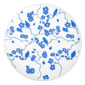 Vogels op Cherry Blossom Blue Print Keramische Knop (Voorkant)