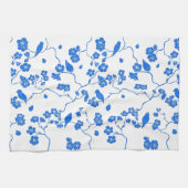 Vogels op Cherry Blossom Blue Print Theedoek (Horizontaal)