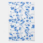 Vogels op Cherry Blossom Blue Print Theedoek (Verticaal)