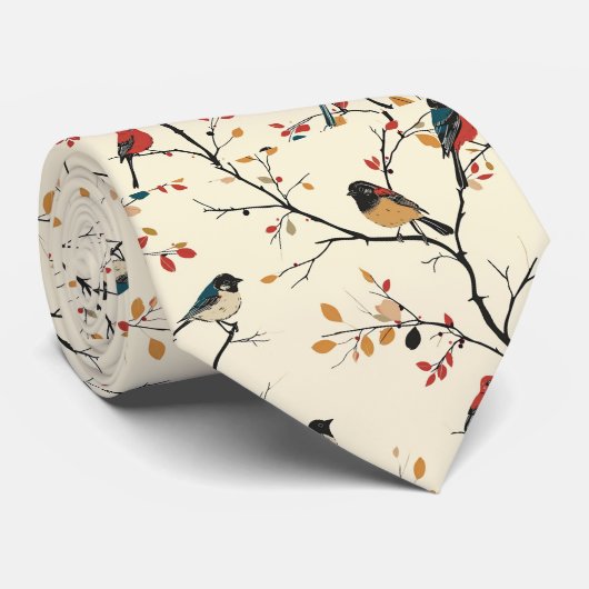 Vogels op Cream Stropdas (Opgerold)