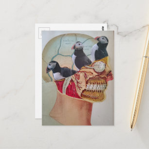 Vogels op de hersenen Surrealistische mixed media Briefkaart