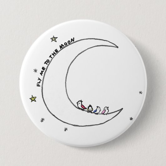 Vogels op de maan ronde button 7,6 cm (Voorkant)