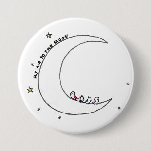 Vogels op de maan ronde button 7,6 cm