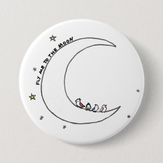 Vogels op de maan ronde button 7,6 cm