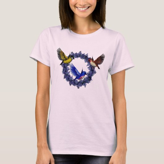 Vogels op de Natuur van de bloem met de bloem T-shirt (Voorkant)