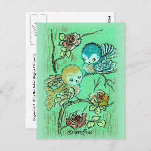 Vogels op de Struik van het Roos Briefkaart (Voorkant / Achterkant)