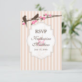 Vogels op de ventilator Sakura RSVP/Kaart antwoord Kaart (Staand voorkant)