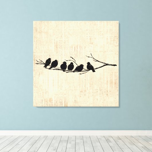 Vogels op de  vogelkunst van de boomtak canvas afdruk (Insitu (Houten vloer))