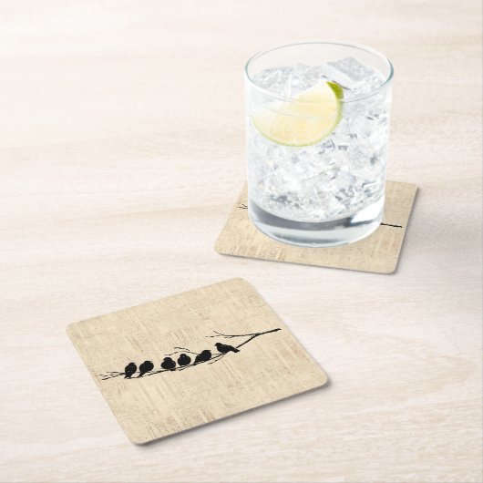 Vogels op de  vogelkunst van de boomtak kartonnen onderzetters (Insitu)