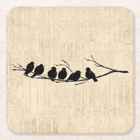 Vogels op de  vogelkunst van de boomtak kartonnen onderzetters (Voorkant)