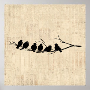 Vogels op de  vogelkunst van de boomtak poster