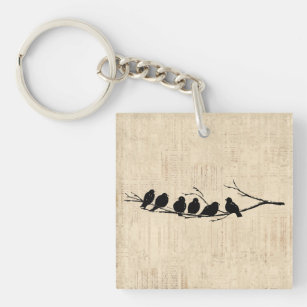 Vogels op de  vogelkunst van de boomtak sleutelhanger