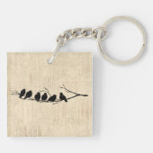 Vogels op de  vogelkunst van de boomtak sleutelhanger (Achterkant)