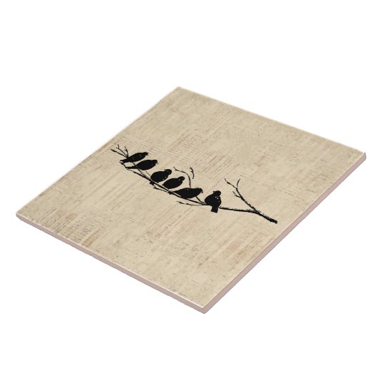 Vogels op de  vogelkunst van de boomtak tegeltje (Zijkant)