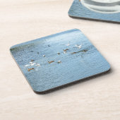 Vogels op de zomerrivier bier onderzetter (Linkerzijde)