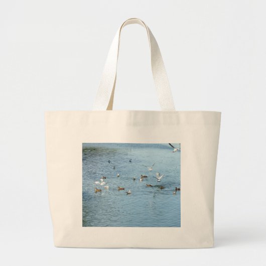 Vogels op de zomerrivier grote tote bag (Voorkant)