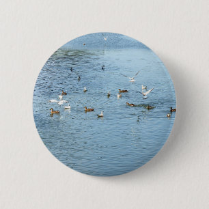 Vogels op de zomerrivier ronde button 5,7 cm