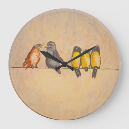 Vogels op draad - acrylwandklok grote klok (Voorkant)