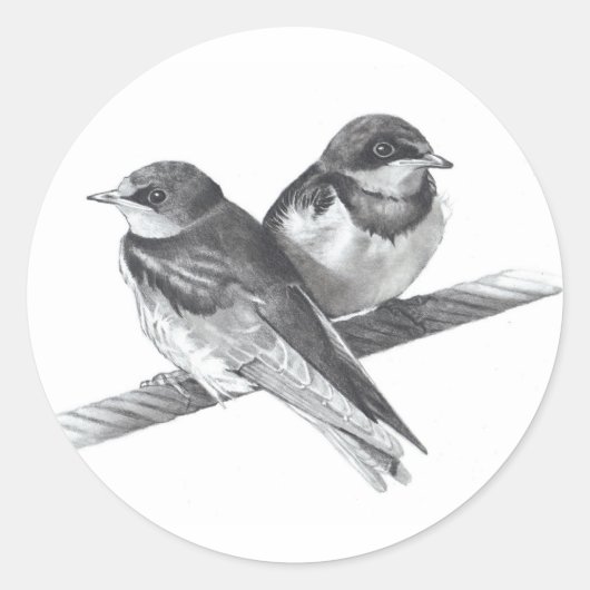 VOGELS OP DRAAD: BABY'S: POTLOOD KUNSTWERK RONDE STICKER (Voorkant)