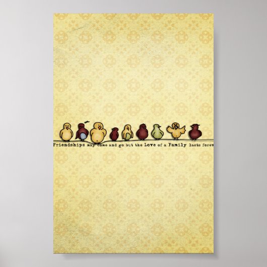 Vogels op draad geel achtergrondcitaat poster (Voorkant)