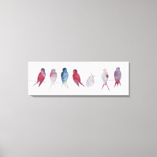 Vogels op draad Panoramisch canvas print 36x12 inc (Voorkant)