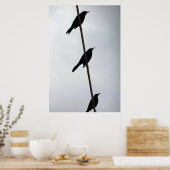 Vogels op draadvogels op een rijfoto van het poste poster (Keuken)