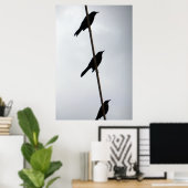 Vogels op draadvogels op een rijfoto van het poste poster (Thuiskantoor)