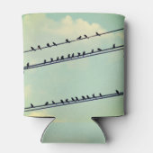 Vogels op draden, blauwe lucht. blikjeskoeler (Achterkant)